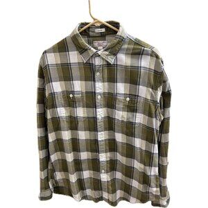 Wallace & Barnes Green Blue  Plaid Cotton Flannel Shirt Double Pocket L